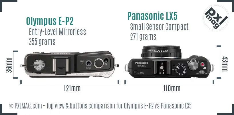 Olympus E-P2 vs Panasonic LX5 top view buttons comparison