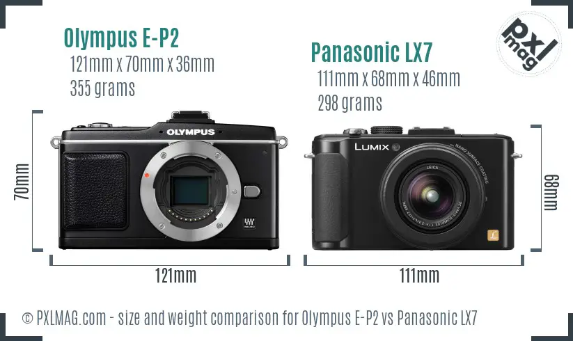 Olympus E-P2 vs Panasonic LX7 size comparison