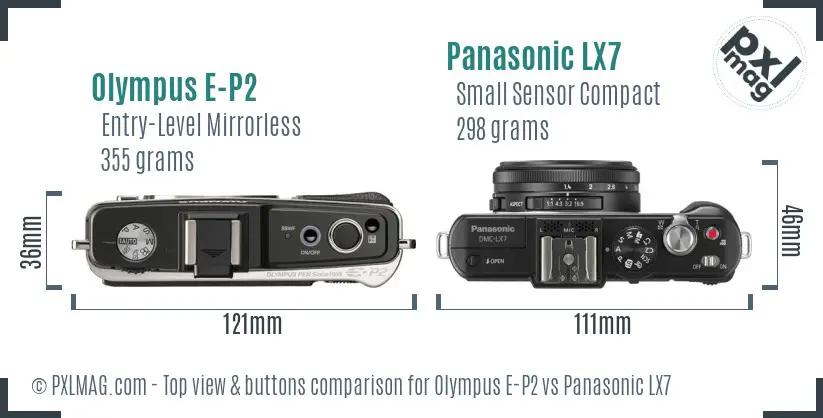 Olympus E-P2 vs Panasonic LX7 top view buttons comparison