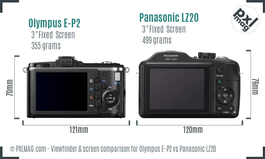 Olympus E-P2 vs Panasonic LZ20 Screen and Viewfinder comparison
