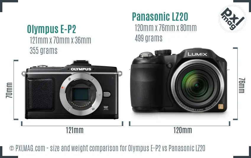 Olympus E-P2 vs Panasonic LZ20 size comparison