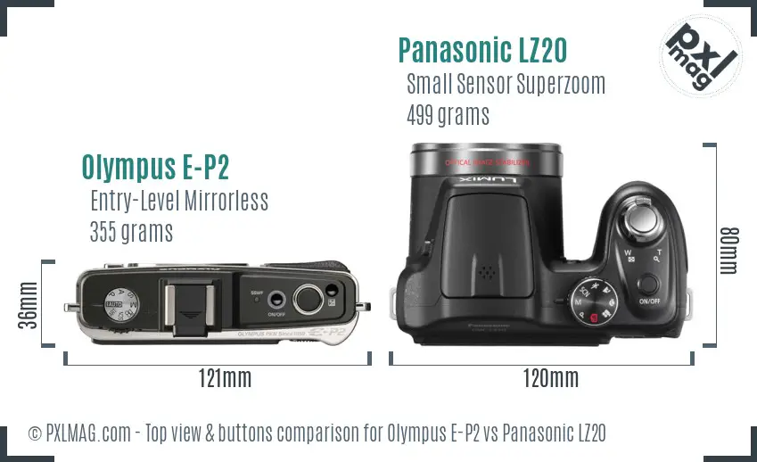 Olympus E-P2 vs Panasonic LZ20 top view buttons comparison