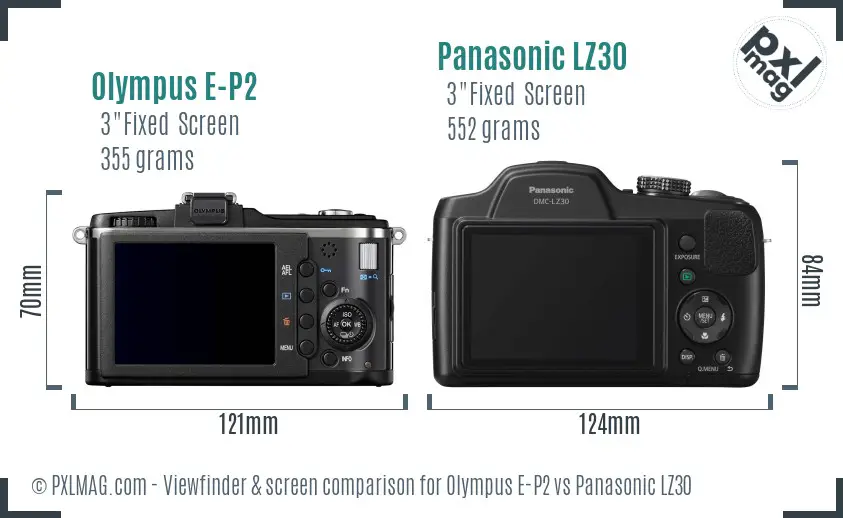 Olympus E-P2 vs Panasonic LZ30 Screen and Viewfinder comparison