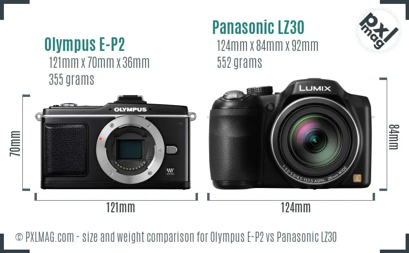 Olympus E-P2 vs Panasonic LZ30 size comparison