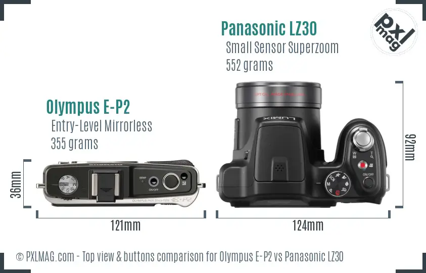 Olympus E-P2 vs Panasonic LZ30 top view buttons comparison