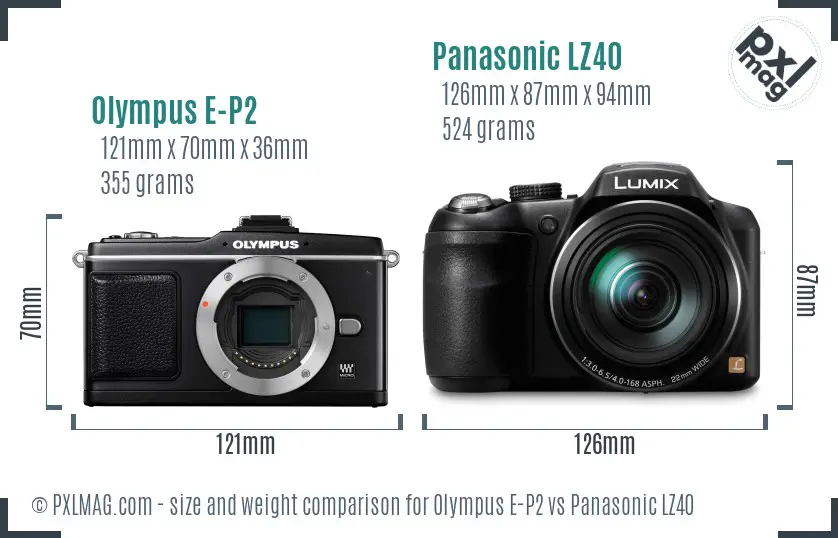Olympus E-P2 vs Panasonic LZ40 size comparison