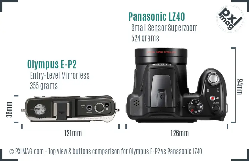 Olympus E-P2 vs Panasonic LZ40 top view buttons comparison
