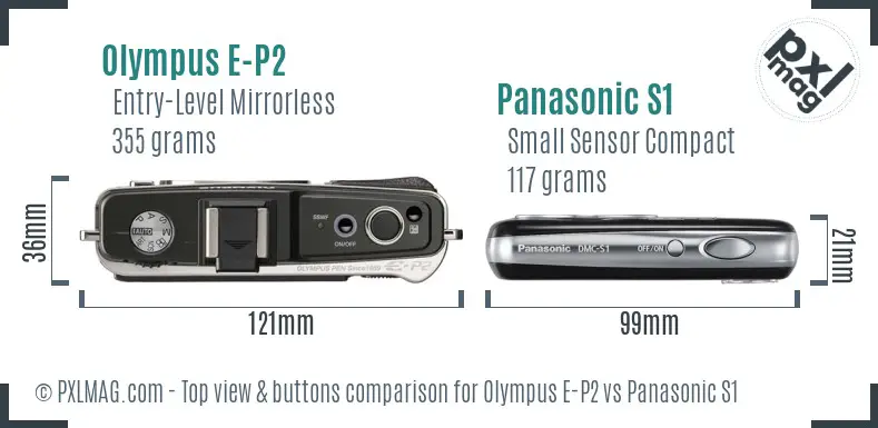Olympus E-P2 vs Panasonic S1 top view buttons comparison