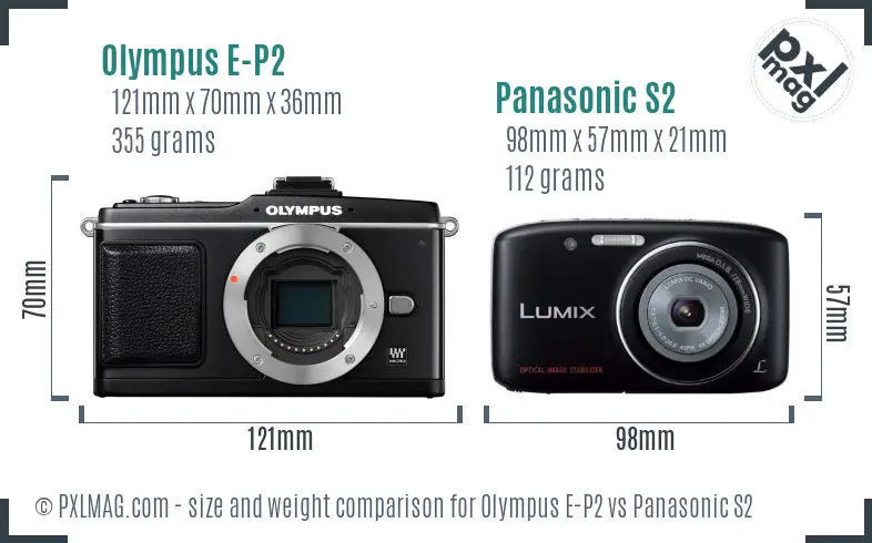 Olympus E-P2 vs Panasonic S2 size comparison