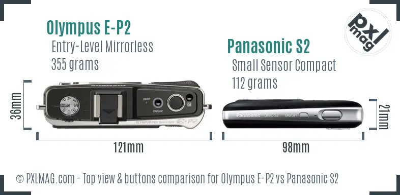 Olympus E-P2 vs Panasonic S2 top view buttons comparison