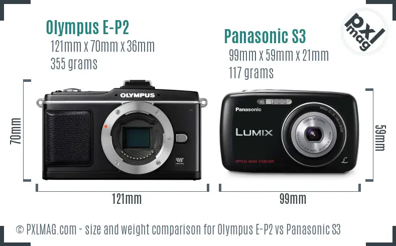 Olympus E-P2 vs Panasonic S3 size comparison