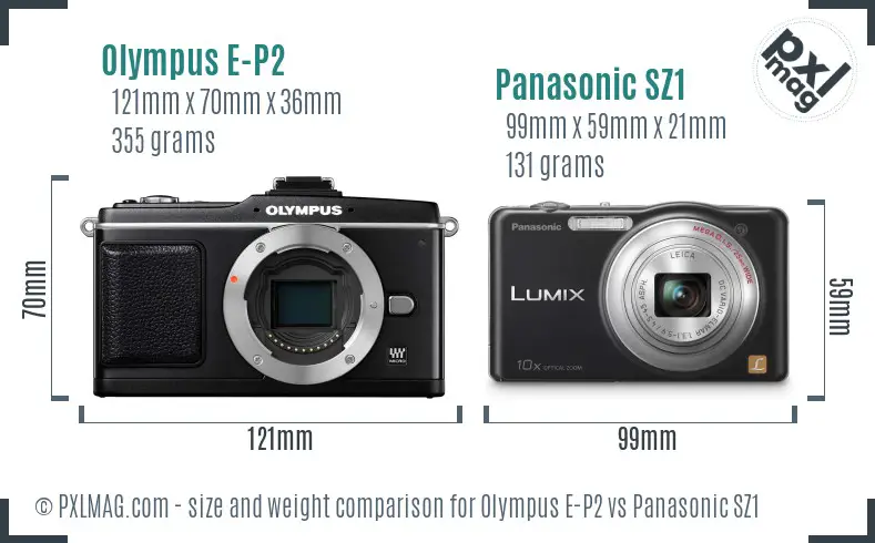 Olympus E-P2 vs Panasonic SZ1 size comparison