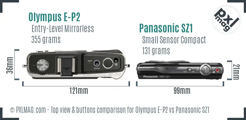 Olympus E-P2 vs Panasonic SZ1 top view buttons comparison