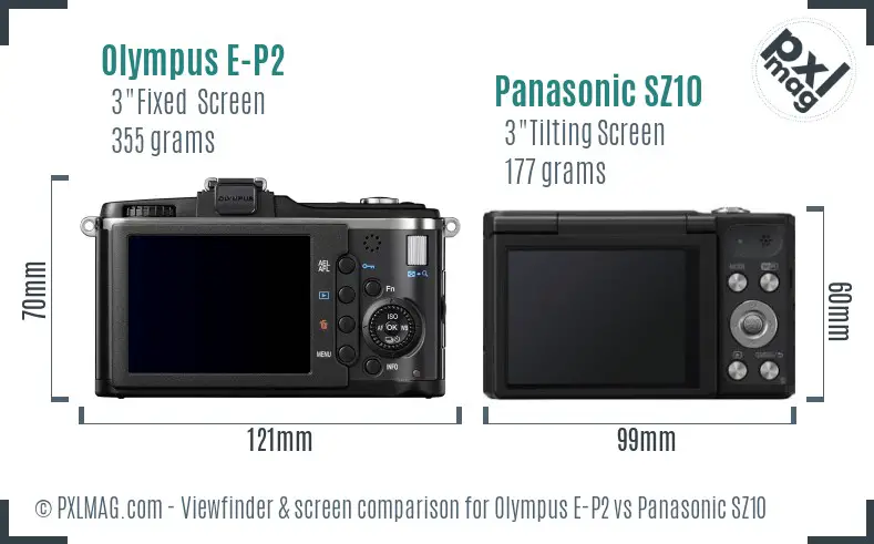 Olympus E-P2 vs Panasonic SZ10 Screen and Viewfinder comparison