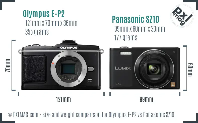 Olympus E-P2 vs Panasonic SZ10 size comparison