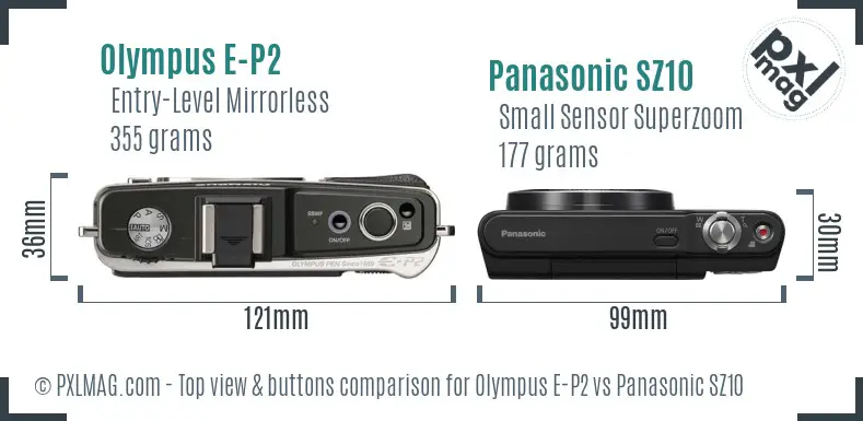 Olympus E-P2 vs Panasonic SZ10 top view buttons comparison
