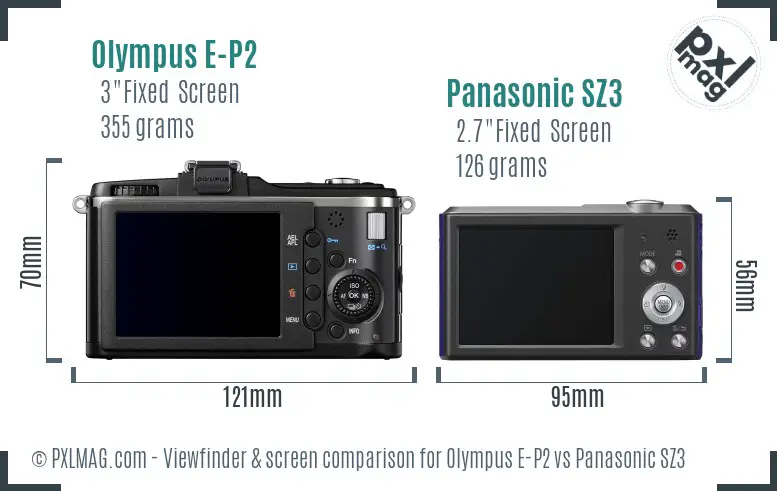 Olympus E-P2 vs Panasonic SZ3 Screen and Viewfinder comparison