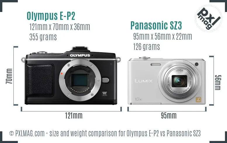 Olympus E-P2 vs Panasonic SZ3 size comparison