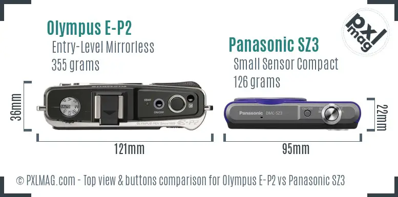 Olympus E-P2 vs Panasonic SZ3 top view buttons comparison