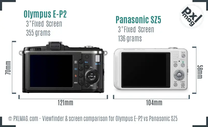 Olympus E-P2 vs Panasonic SZ5 Screen and Viewfinder comparison
