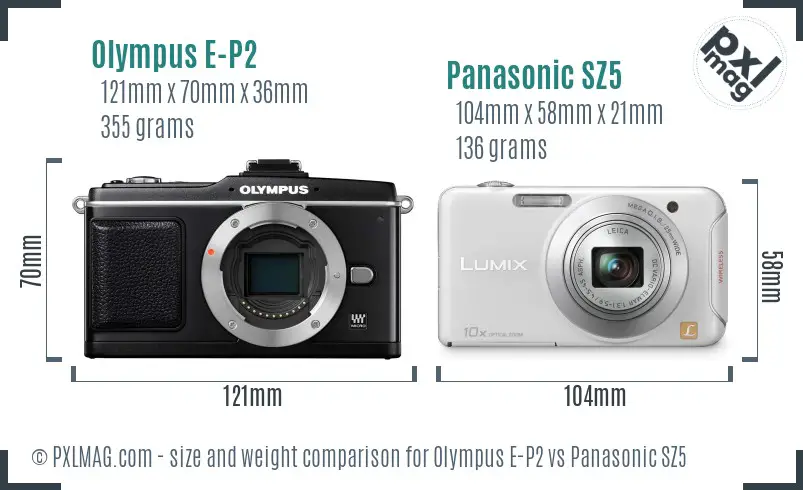 Olympus E-P2 vs Panasonic SZ5 size comparison