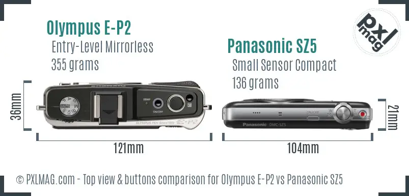 Olympus E-P2 vs Panasonic SZ5 top view buttons comparison
