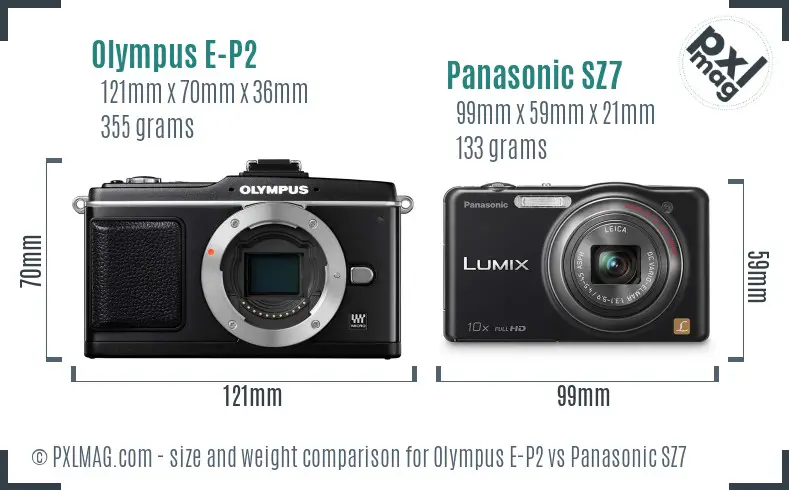 Olympus E-P2 vs Panasonic SZ7 size comparison