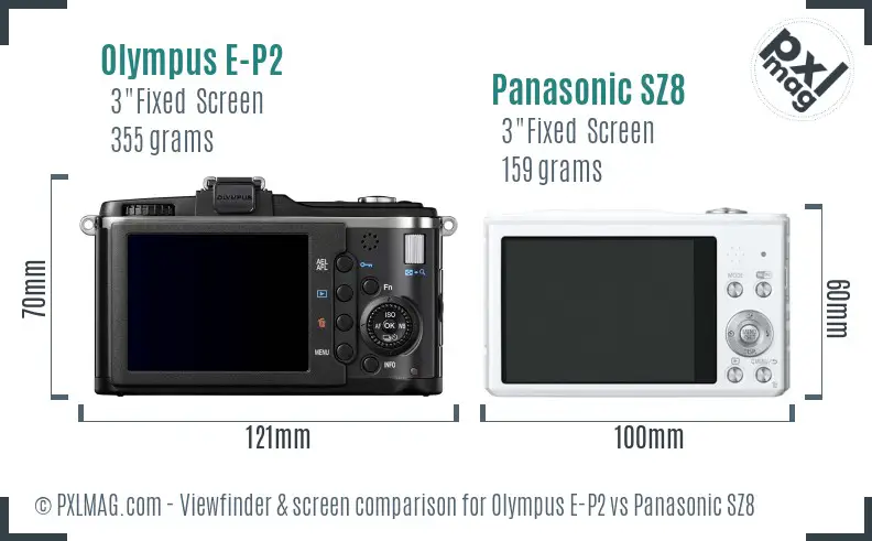 Olympus E-P2 vs Panasonic SZ8 Screen and Viewfinder comparison