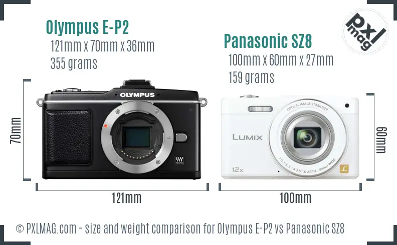 Olympus E-P2 vs Panasonic SZ8 size comparison