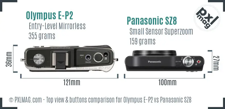 Olympus E-P2 vs Panasonic SZ8 top view buttons comparison