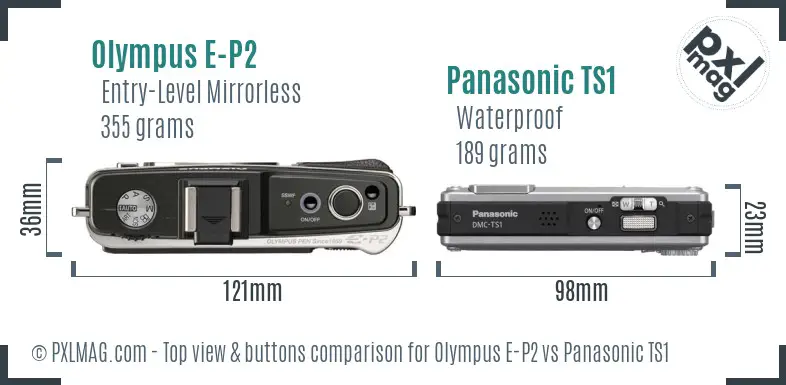 Olympus E-P2 vs Panasonic TS1 top view buttons comparison