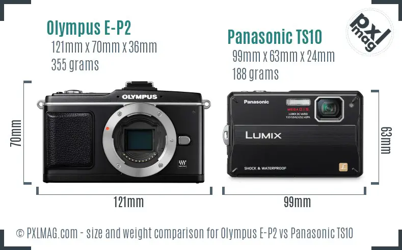 Olympus E-P2 vs Panasonic TS10 size comparison