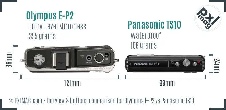 Olympus E-P2 vs Panasonic TS10 top view buttons comparison