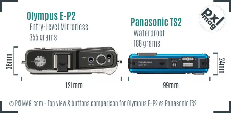 Olympus E-P2 vs Panasonic TS2 top view buttons comparison