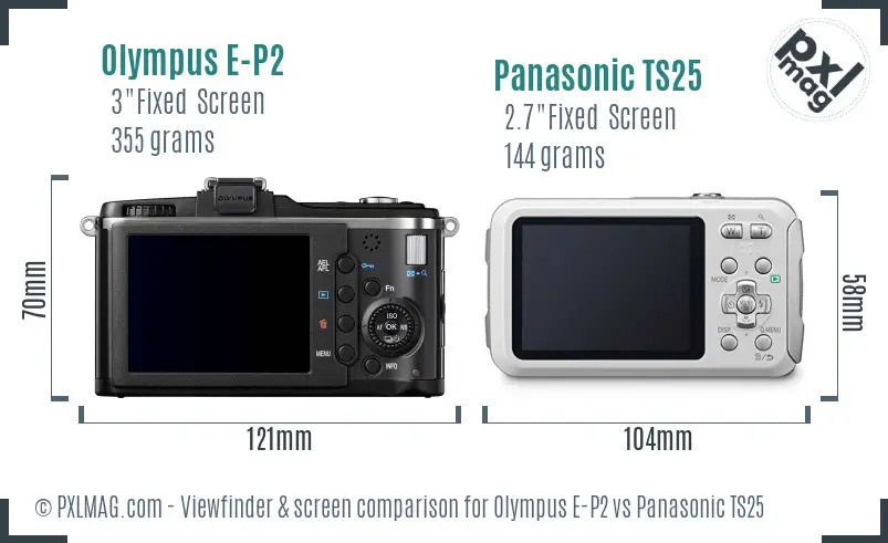 Olympus E-P2 vs Panasonic TS25 Screen and Viewfinder comparison