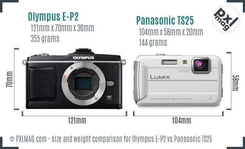 Olympus E-P2 vs Panasonic TS25 size comparison