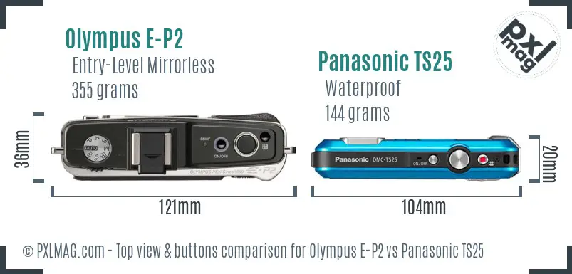 Olympus E-P2 vs Panasonic TS25 top view buttons comparison