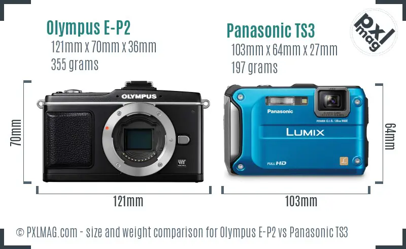 Olympus E-P2 vs Panasonic TS3 size comparison