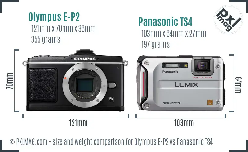 Olympus E-P2 vs Panasonic TS4 size comparison