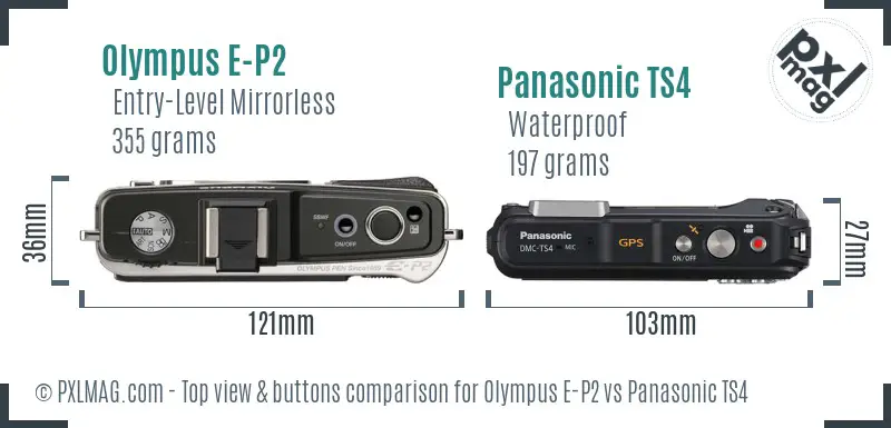 Olympus E-P2 vs Panasonic TS4 top view buttons comparison