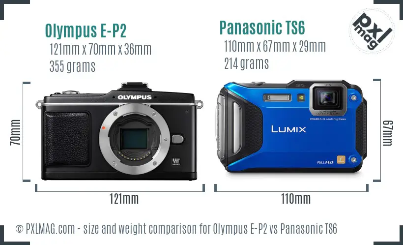 Olympus E-P2 vs Panasonic TS6 size comparison