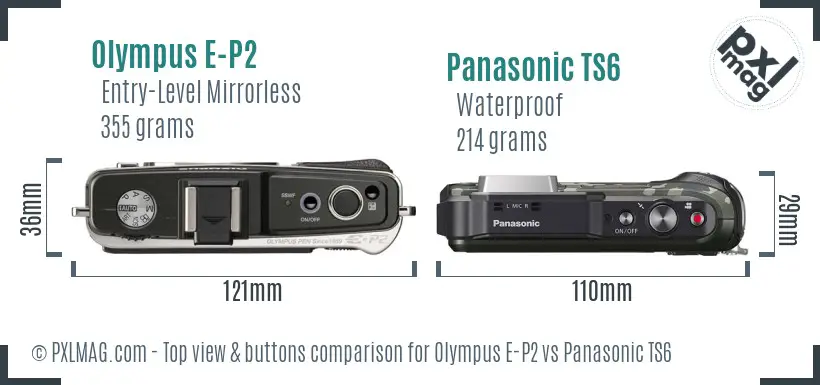 Olympus E-P2 vs Panasonic TS6 top view buttons comparison