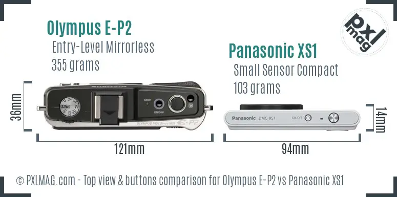 Olympus E-P2 vs Panasonic XS1 top view buttons comparison