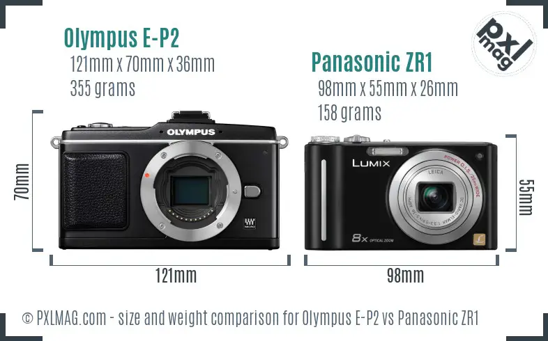 Olympus E-P2 vs Panasonic ZR1 size comparison