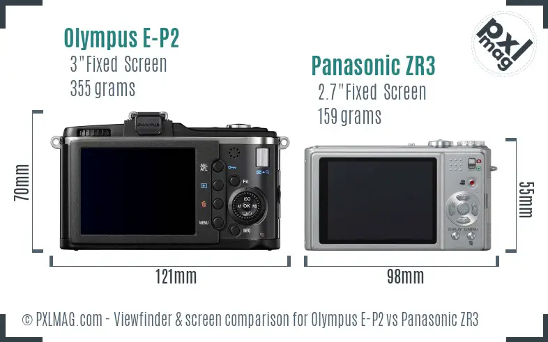 Olympus E-P2 vs Panasonic ZR3 Screen and Viewfinder comparison