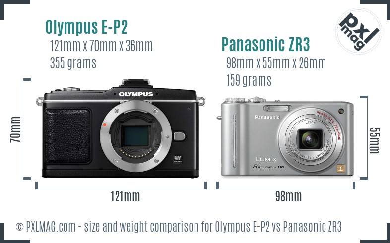 Olympus E-P2 vs Panasonic ZR3 size comparison