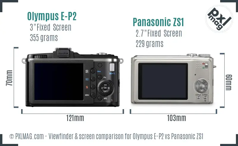 Olympus E-P2 vs Panasonic ZS1 Screen and Viewfinder comparison