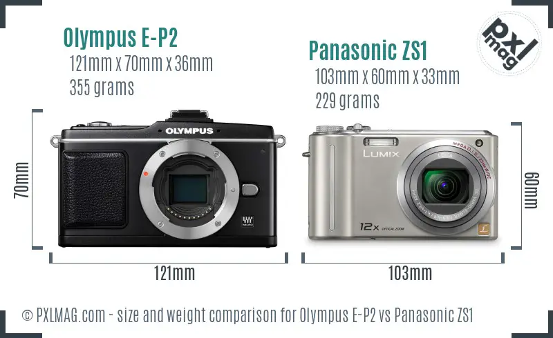 Olympus E-P2 vs Panasonic ZS1 size comparison