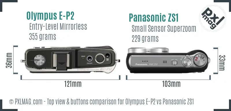 Olympus E-P2 vs Panasonic ZS1 top view buttons comparison