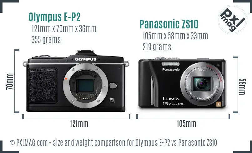 Olympus E-P2 vs Panasonic ZS10 size comparison